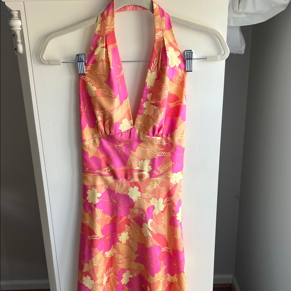 Floral Halter Dress in Pink and Orange by Laundry for Shelli Segal